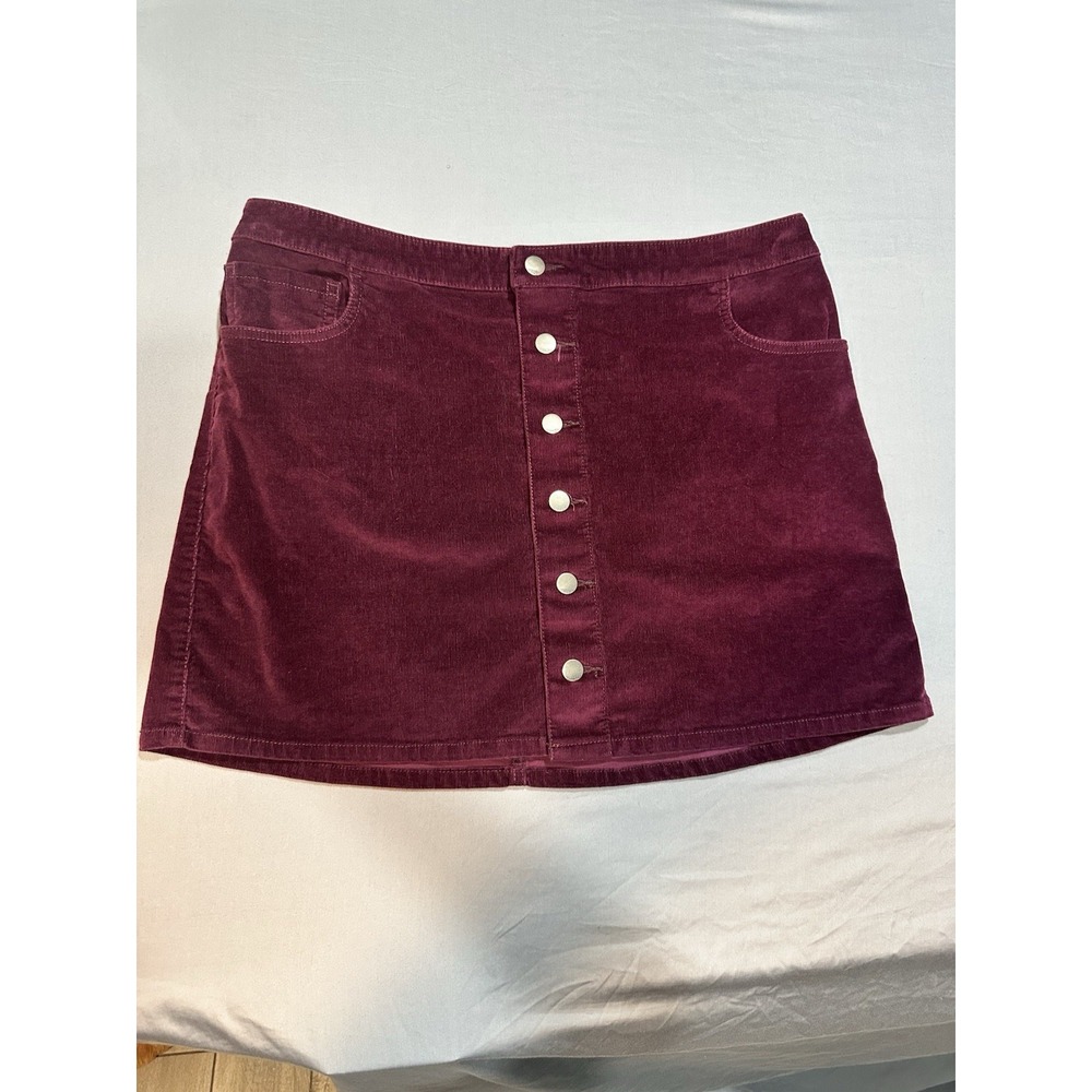 Express Burgundy Corduroy Front‎ Button Mini Skirt 14